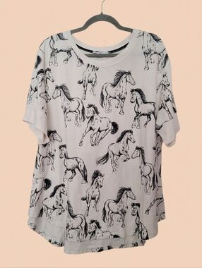 Anthropologie 2X Jane & Delancey Horse Print Relaxed Fit Shirt